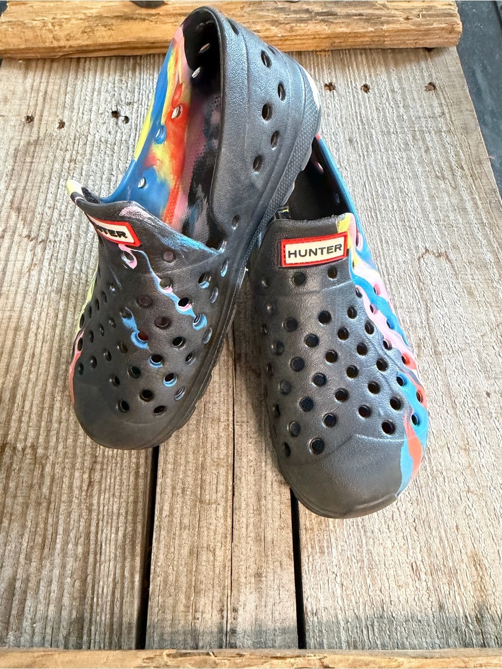 Hunter Kids Marble Water Shoes Black Multicolor Slip On Size 11